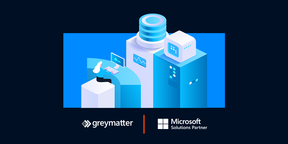 Grey Matter and Microsoft logo with a graphic of computers